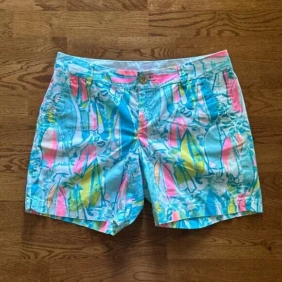 Lilly Pulitzer Pants - Lilly Pulitzer Jayne 7" Shorts Multi Beach & Bae Blue Pink Aqua Sailboats 8